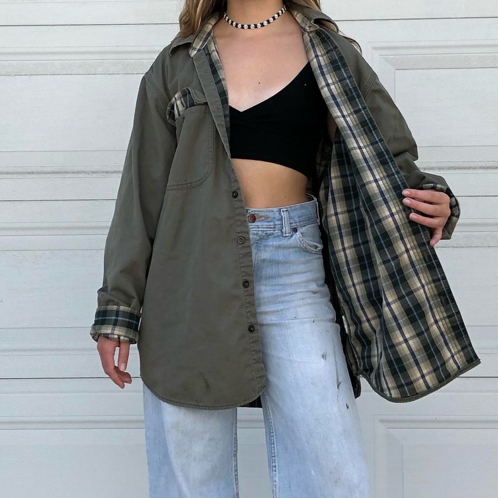 Women's Olive Green Plaid Lined Jacket